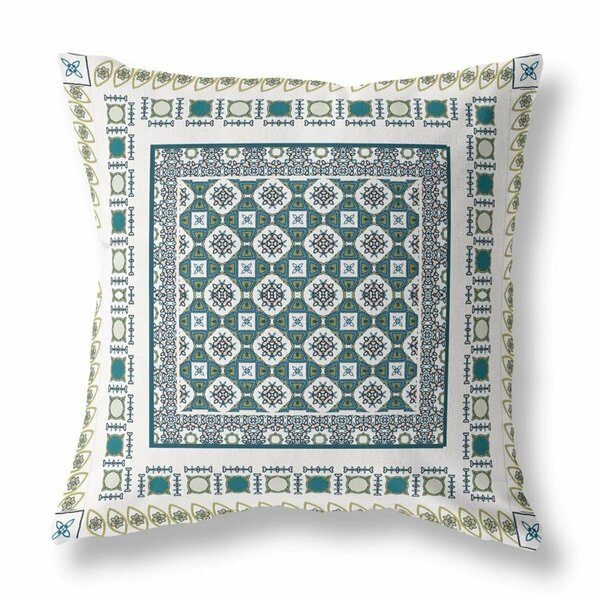 Homeroots 18 in. Block Indoor & Outdoor Zippered Throw Pillow White & Green 411011